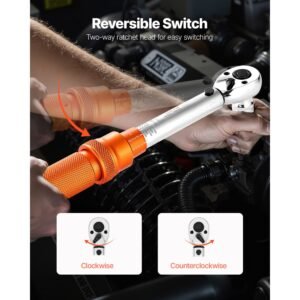 click torque wrench set, 1/4inch drive, 20 200lbf in/2.3 22.6n.m, dual direction and dual range scales, 72 tooth, ±3% high precision, with bit sockets, extension bar, for bicycle repair, orange