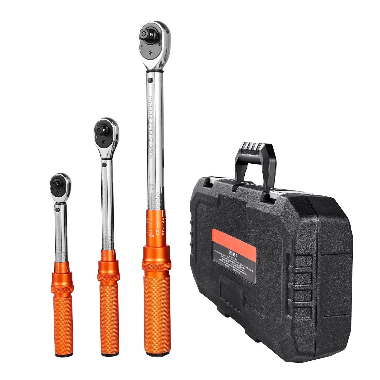 click torque wrench set, 3 pieces, 1/4, 3/8, 1/2 inch drive, 10 170 lbf ft, 5 45 lbf ft, 20 240 lbf in, dual direction and dual range scales, 72 tooth, ±3% high precision, for bicycle repair