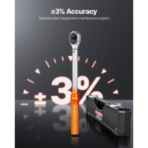 click torque wrench set, 3/8 inch drive, 5 60 n.m / 3.7 44.3 lbf.ft, dual direction, 72 tooth, ±3% high precision, with sockets, bits, extension bar, spark plug sockets, adapter, orange