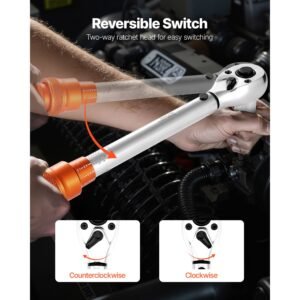 click torque wrench set, 3/8 inch drive, 5 60 n.m / 3.7 44.3 lbf.ft, dual direction, 72 tooth, ±3% high precision, with sockets, bits, extension bar, spark plug sockets, adapter, orange