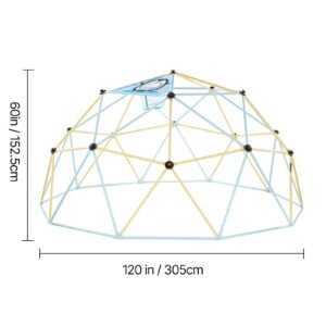 climbing dome, 10ft geometric dome climber, 1000lbs loading jungle gym playground with 2 basketballs & octopus net, easy assembly outdoor backyard climbing equipment for kids 3 to 10 years old