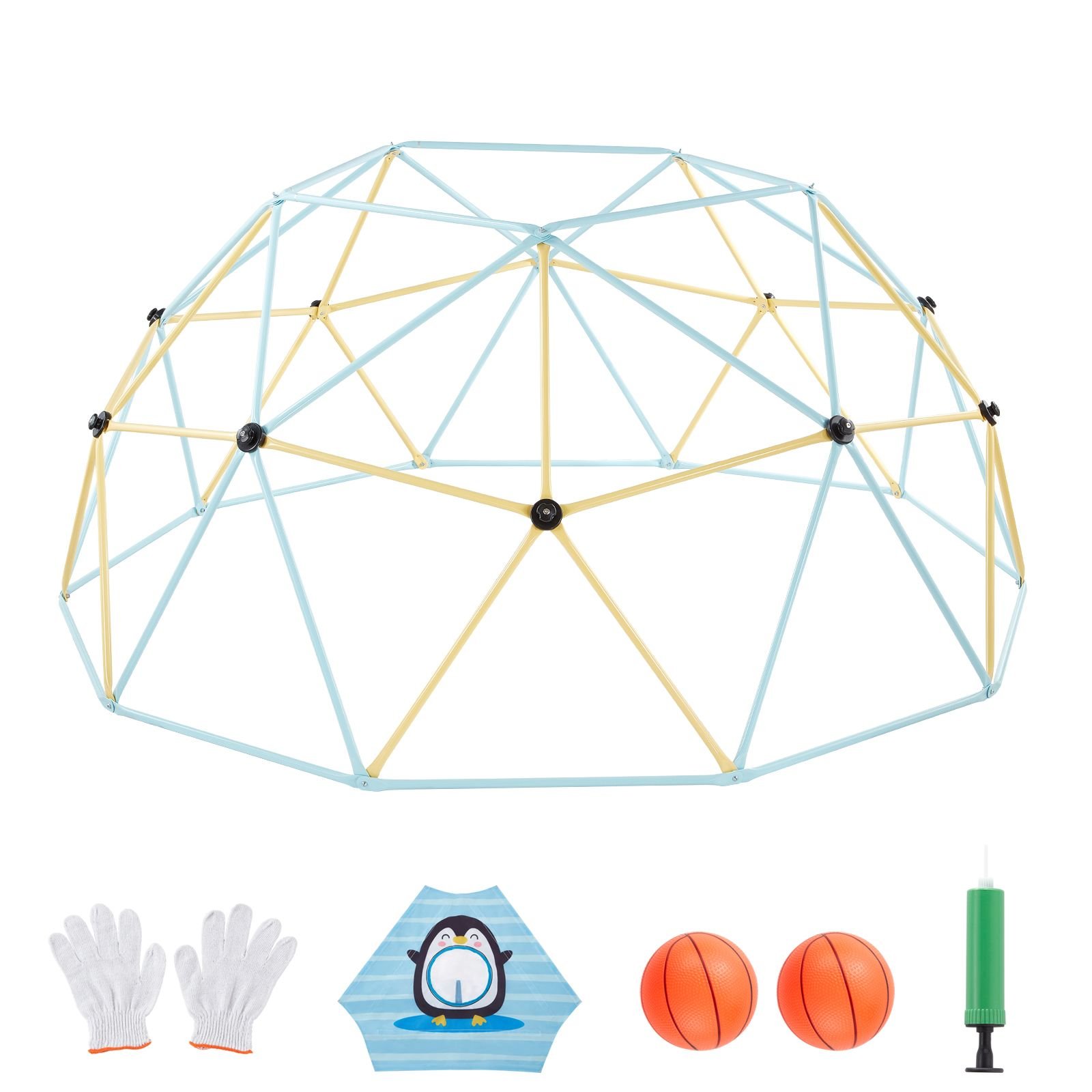 climbing dome, 10ft geometric dome climber, 1000lbs loading jungle gym playground with 2 basketballs & octopus net, easy assembly outdoor backyard climbing equipment for kids 3 to 10 years old