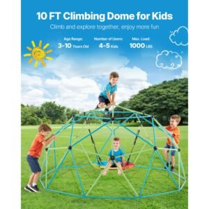 climbing dome, 10ft geometric dome climber with saucer swing, 1000lbs loading kid's jungle gym playground, easy assembly outdoor backyard climbing equipment for boys girls 3 to 10 years old