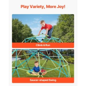 climbing dome, 10ft geometric dome climber with saucer swing, 1000lbs loading kid's jungle gym playground, easy assembly outdoor backyard climbing equipment for boys girls 3 to 10 years old