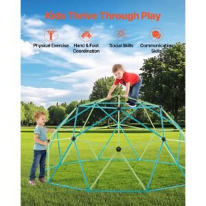 climbing dome, 10ft geometric dome climber with saucer swing, 1000lbs loading kid's jungle gym playground, easy assembly outdoor backyard climbing equipment for boys girls 3 to 10 years old