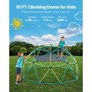 climbing dome, 10ft geometric dome climber with swing & hammock, 1000lbs loading kid's jungle gym playground, easy assembly outdoor backyard climbing equipment for boys girls 3 to 10 years old