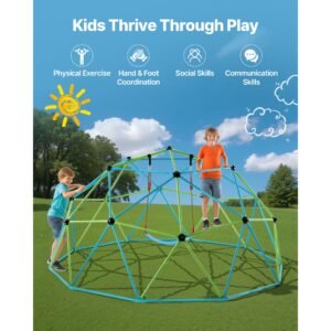climbing dome, 10ft geometric dome climber with swing & hammock, 1000lbs loading kid's jungle gym playground, easy assembly outdoor backyard climbing equipment for boys girls 3 to 10 years old