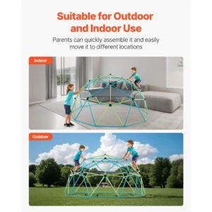 climbing dome, 10ft geometric dome climber with swing & hammock, 1000lbs loading kid's jungle gym playground, easy assembly outdoor backyard climbing equipment for boys girls 3 to 10 years old