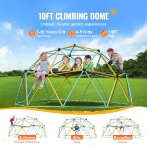 climbing dome, for kids 3 to 10 years old,10ft geometric dome climber with hammock and swing, jungle gym supports 750lbs and easy assembly, with climbing grip, outdoor backyard play equipment
