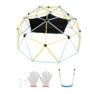 Climbing Dome, for Kids 3 to 10 Years Old,10FT Geometric Dome Climber with Hammock and Swing, Jungle Gym Supports 750LBS and Easy Assembly, with Climbing Grip, Outdoor Backyard Play Equipment