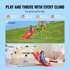 climbing dome, for kids 3 to 9 years old, 8ft geometric dome climber with slide,jungle gym supports 600lbs and easy assembly, with climbing grip, outdoor and indoor play equipment for kids