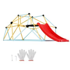 Climbing Dome, for Kids 3 to 9 Years Old, 8FT Geometric Dome Climber with Slide,Jungle Gym Supports 600LBS and Easy Assembly, with Climbing Grip, Outdoor and Indoor Play Equipment for Kids