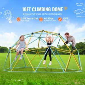 climbing dome, jungle gym supports 750lbs and easy assembly, 10ft geometric dome climber play center for kids 3 to 10 years old,with climbing grip, outdoor backyard play equipment for kids