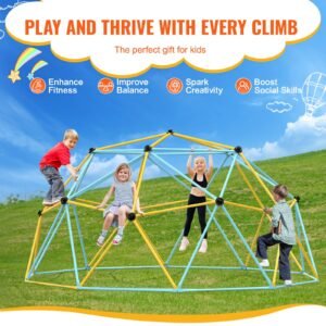 climbing dome, jungle gym supports 750lbs and easy assembly, 10ft geometric dome climber play center for kids 3 to 10 years old,with climbing grip, outdoor backyard play equipment for kids