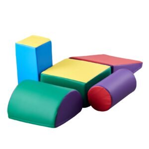 climbing toys, 5 piece set, foam climbing toys for toddlers 6 months to 3 years old, pu leather climbing blocks, indoor climb and crawl activity playset for crawling & sliding, easy to clean
