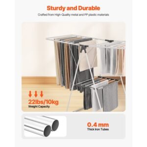 clothes drying rack, 2 tier foldable laundry dryer rack with sock clips & 21 drying rods, metal height adjustable drying racks for outdoor & indoor, free standing & space saving hanger, white