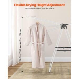 clothes drying rack, 2 tier foldable laundry dryer rack with sock clips & 21 drying rods, metal height adjustable drying racks for outdoor & indoor, free standing & space saving hanger, white