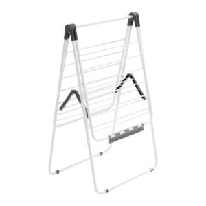 Clothes Drying Rack, 2-Tier Foldable Laundry Dryer Rack with Sock Clips & 21 Drying Rods, Metal Height Adjustable Drying Racks for Outdoor & Indoor, Free-Standing & Space-Saving Hanger, White