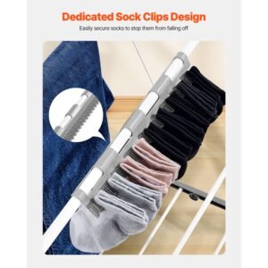 clothes drying rack, 2 tier foldable laundry dryer rack with sock clips & 21 drying rods, metal height adjustable drying racks for outdoor & indoor, free standing & space saving hanger, white