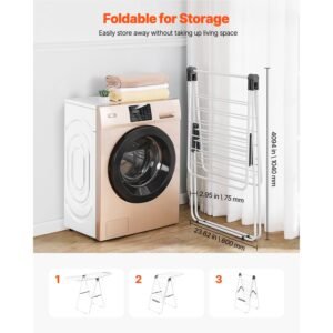 clothes drying rack, 2 tier foldable laundry dryer rack with sock clips & 21 drying rods, metal height adjustable drying racks for outdoor & indoor, free standing & space saving hanger, white