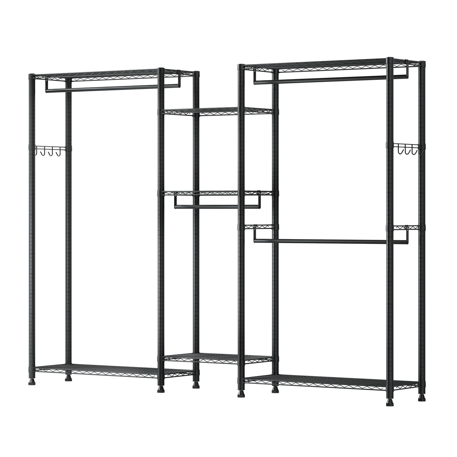 clothing garment rack, heavy duty closet wardrobe, 7 adjustable tiers clothes racks with steel frame, 850 lbs load capacity clothes rack with 4 hanging rods for bedroom, clothing store, hallway