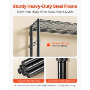 clothing garment rack, heavy duty closet wardrobe, 7 adjustable tiers clothes racks with steel frame, 850 lbs load capacity clothes rack with 4 hanging rods for bedroom, clothing store, hallway