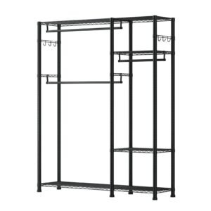 Clothing Garment Rack, Heavy Duty Clothes Rack, 6 Adjustable Tiers Clothes Racks with Steel Frame, 800 lbs Load Capacity Closet Wardrobe with 3 Hanging Rods for Bedroom, Clothing Store, Hallway