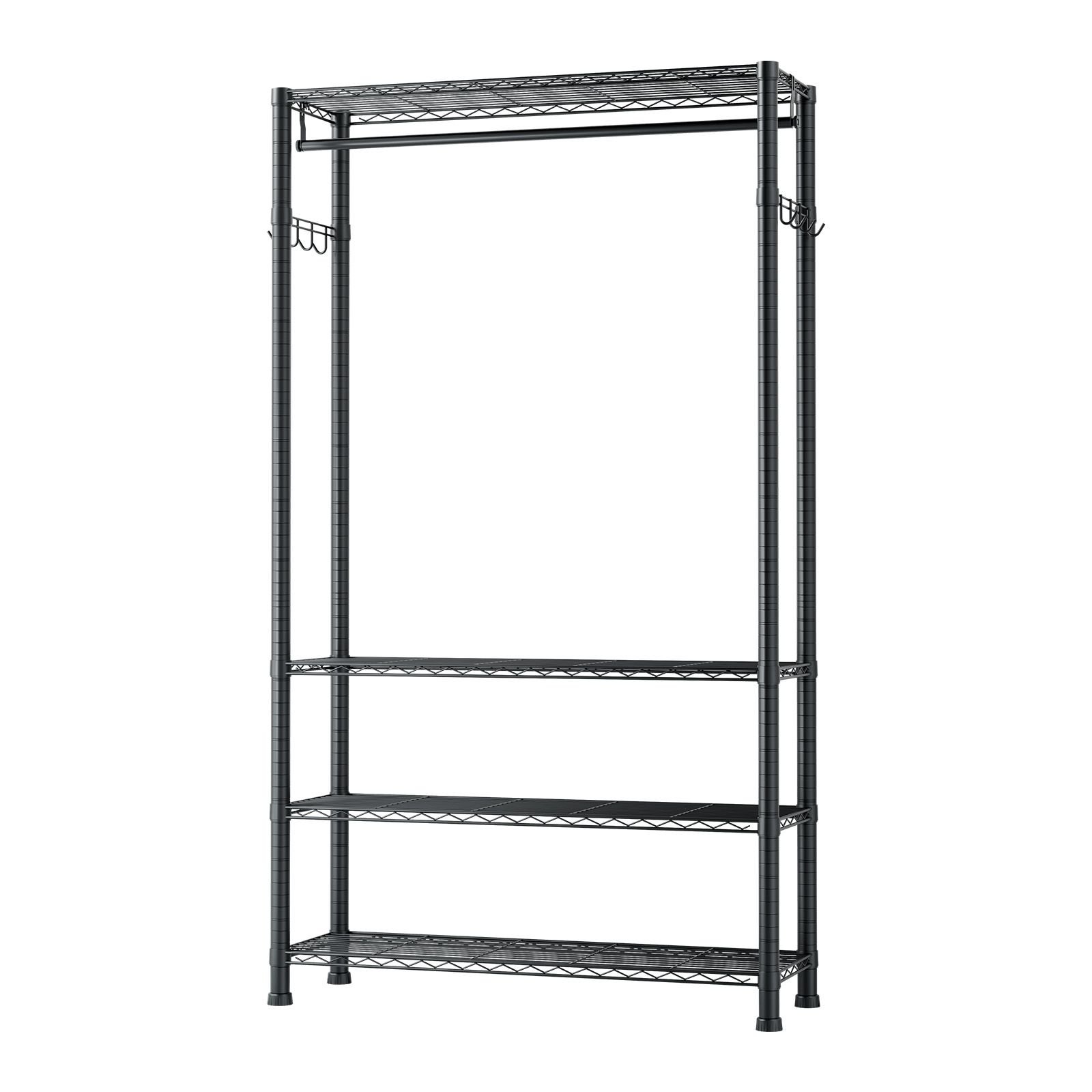clothing garment rack, heavy duty clothing garment rack, 4 adjustable tiers clothing racks with carbon steel, 500 lbs load capacity closet wardrobe for bedroom, clothing store, hallway