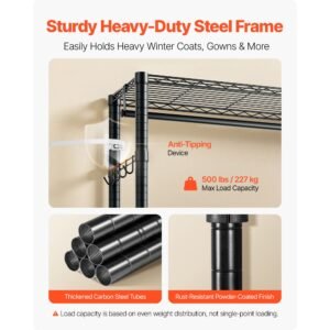 clothing garment rack, heavy duty clothing garment rack, 4 adjustable tiers clothing racks with carbon steel, 500 lbs load capacity closet wardrobe for bedroom, clothing store, hallway