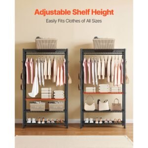 clothing garment rack, heavy duty clothing garment rack, 4 adjustable tiers clothing racks with carbon steel, 500 lbs load capacity closet wardrobe for bedroom, clothing store, hallway