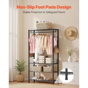 clothing garment rack, heavy duty clothing garment rack, 4 adjustable tiers clothing racks with carbon steel, 500 lbs load capacity closet wardrobe for bedroom, clothing store, hallway