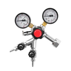 CO2 Regulator, Dual-Gauge Dual-Valve Beer Keg Regulator, 0–60 PSI Adjustable Pressure, Heavy-Duty CO2 Tank Gas Regulator with 2 Check Valves, for Draft Beer Homebrewing, Fits CGA320 Interface