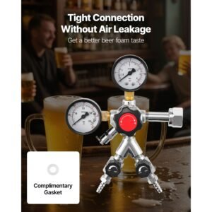 co2 regulator, dual gauge dual valve beer keg regulator, 0–60 psi adjustable pressure, heavy duty co2 tank gas regulator with 2 check valves, for draft beer homebrewing, fits cga320 interface