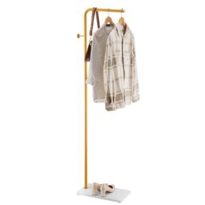 coat rack, freestanding coats rack stand with quartz stone base & 3 round hooks, free standing hall coat tree for entryway, bedroom, living room, stylish clothes hanger stand for coats, hat, bag