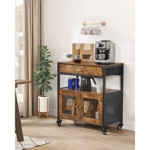 coffee bar cabinet, 24 inch farmhouse coffee bar cabinet with storage, movable coffee bar table with wheels & mesh door, sideboard buffet cabinet for kitchen, entryway