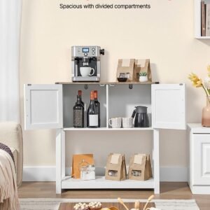 coffee bar cabinet, 31.5 x 13.8 x 34.6 in farmhouse coffee bar cabinet with 3 tier storage, coffee bar table with magnet doors, farmhouse sideboard buffet cabinet for living room, entryway