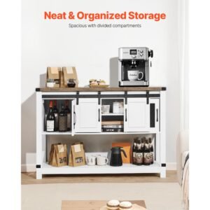 coffee bar cabinet, 47.3 x 15.7 x 32.7 in farmhouse coffee bar cabinet with 4 tier storage, coffee bar table with barn doors, farmhouse sideboard buffet cabinet for living room, entryway