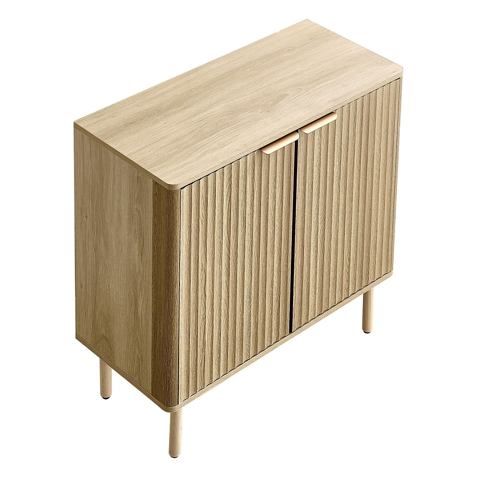 coffee bar cabinet, mid century fluted coffee bar table with 2 tier storage, buffet stand cabinet with 2 barn door, sideboard buffet station for living room, entryway, 31.5 x 14.7 x 31.5 in, oak