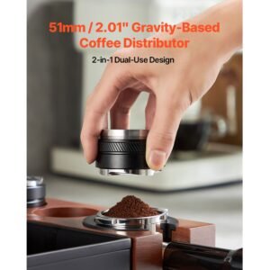 coffee distributor 51mm, 2 in 1 adjustable espresso distributor with fan shaped base, coffee distributor 304 stainless steel with easy to disassemble design