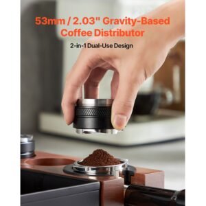 coffee distributor 53mm, 2 in 1 adjustable espresso distributor with fan shaped base, coffee distributor 304 stainless steel with easy to disassemble design