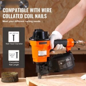 coil siding nailer mcn55, 1 inch to 2 1/4 inch 15 degree pneumatic siding nail gun, 70 120psi air coil nailer for siding, pallet sheathing, fencing, decking