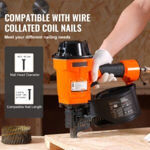 coil siding nailer mcn70, 1 3/4" to 2 3/4" 15 degree pneumatic siding nail gun, 70 120psi air coil nailer for pallet, crating, framing, siding and fencing