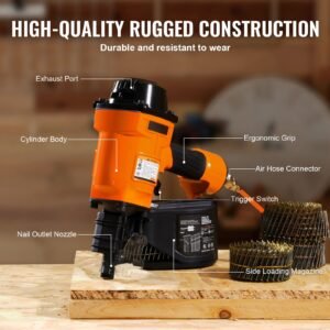 coil siding nailer mcn70, 1 3/4" to 2 3/4" 15 degree pneumatic siding nail gun, 70 120psi air coil nailer for pallet, crating, framing, siding and fencing