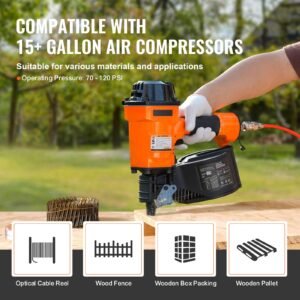 coil siding nailer mcn70, 1 3/4" to 2 3/4" 15 degree pneumatic siding nail gun, 70 120psi air coil nailer for pallet, crating, framing, siding and fencing