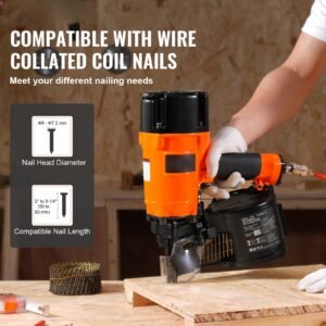 coil siding/framing nailer cn83n, 2" to 3 1/4" 15 degree pneumatic siding nail gun with tool less depth adjustment, 70 120psi air coil nailer for siding sheathing wooding fencing decking