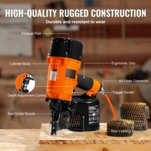 coil siding/framing nailer cn83n, 2" to 3 1/4" 15 degree pneumatic siding nail gun with tool less depth adjustment, 70 120psi air coil nailer for siding sheathing wooding fencing decking