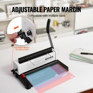 coil spiral binding machine, manual book maker 34 holes binding 120 sheets, punch binder adjustable 3/16" 9/16" coil binding spines, for letter size, a4, a5