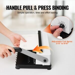 coil spiral binding machine, manual book maker 34 holes binding 120 sheets, punch binder adjustable 3/16" 9/16" coil binding spines, for letter size, a4, a5