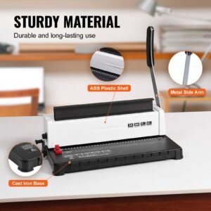 coil spiral binding machine, manual book maker 34 holes binding 120 sheets, punch binder adjustable 3/16" 9/16" coil binding spines, for letter size, a4, a5