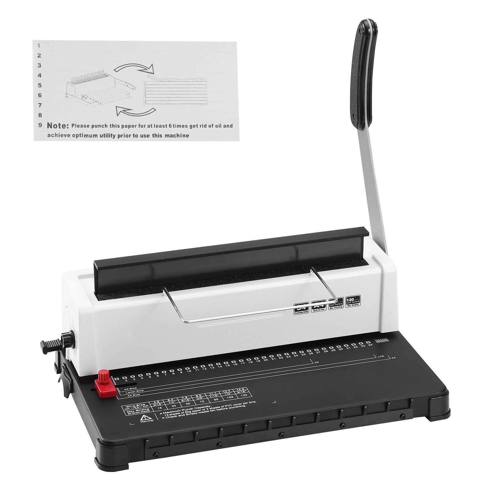 coil spiral binding machine, manual book maker 34 holes binding 120 sheets, punch binder adjustable 3/16" 9/16" coil binding spines, for letter size, a4, a5